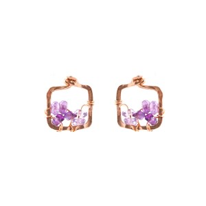 Dawn Gem Earrings - Rose Gold Square Stud Earrings With Ombre Purple Amethyst